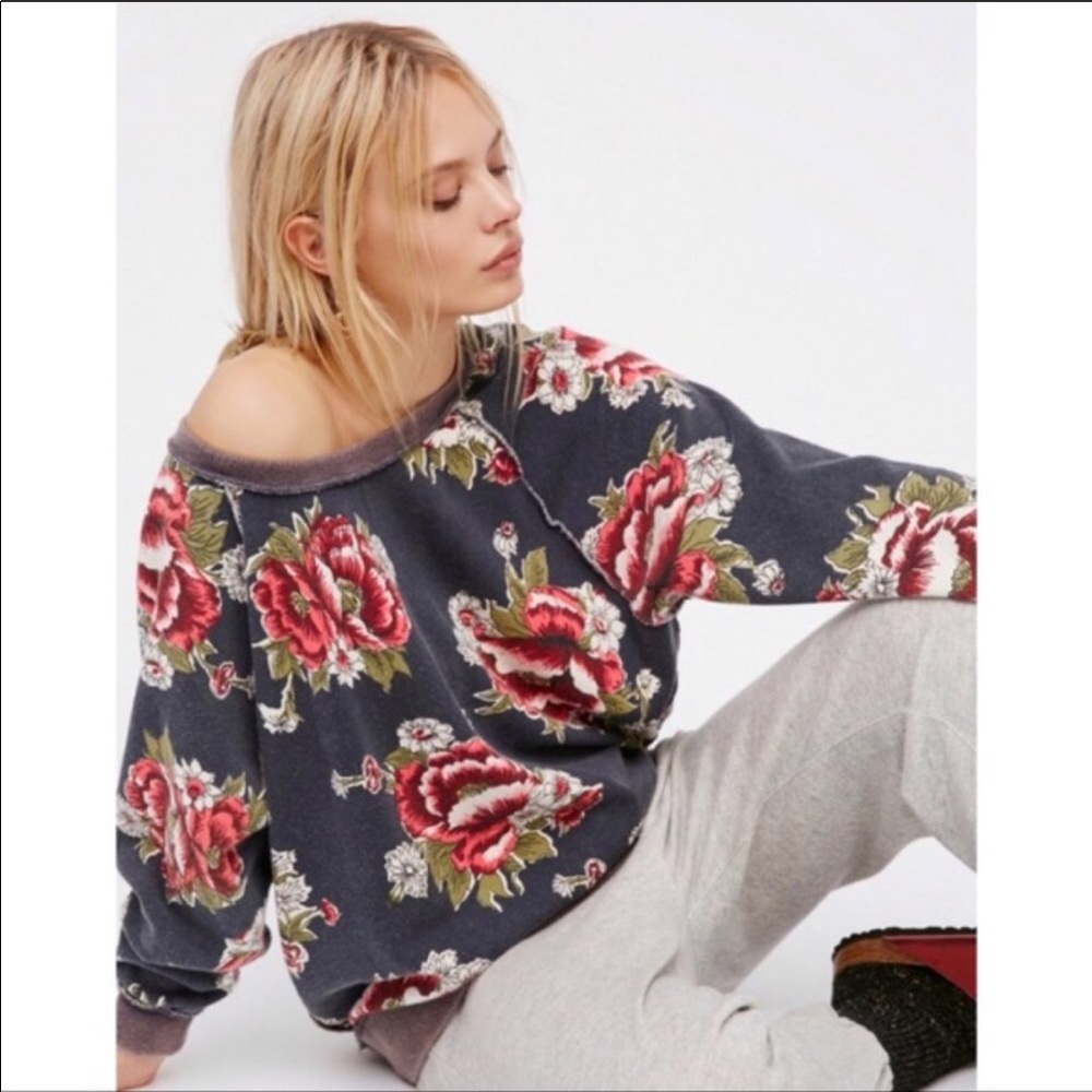 Free People Oversized Floral Sweatshirt